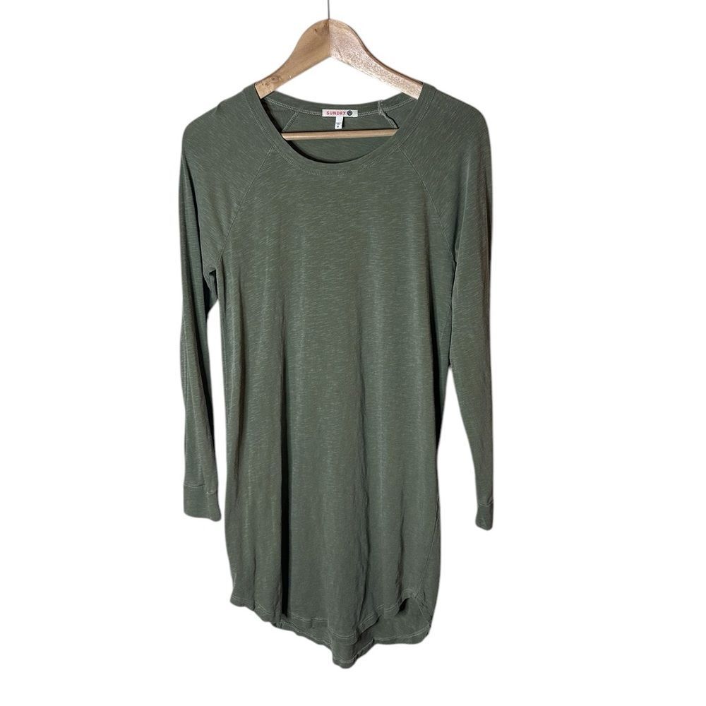 Sundry Olive Green Lightweight Long Sleeve T-Shirt Dress Size 0 XS